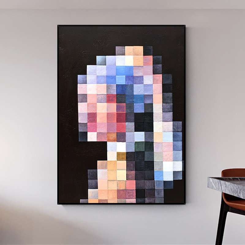 手绘油画 现代简约创意抽象马赛克装饰画 艺术人物 玄关过道挂画图片