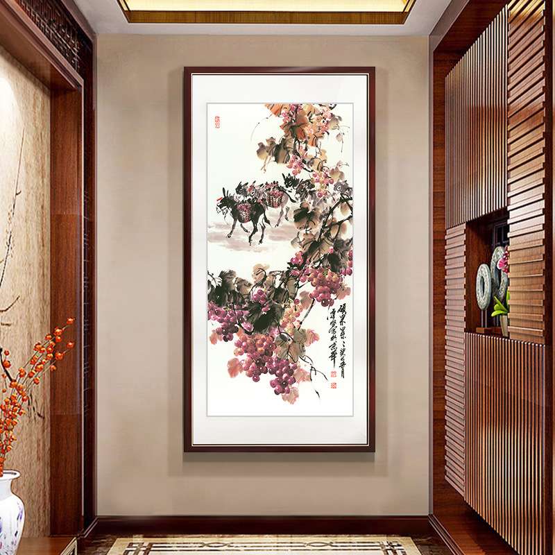 硕果累累招财风水画玄关装饰画走廊尽头挂画新中式中国风壁画水果图片
