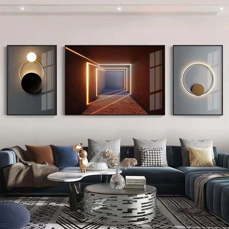 客厅沙发背景墙装饰画轻奢高档电视墙挂画延伸空间三联画现代简约