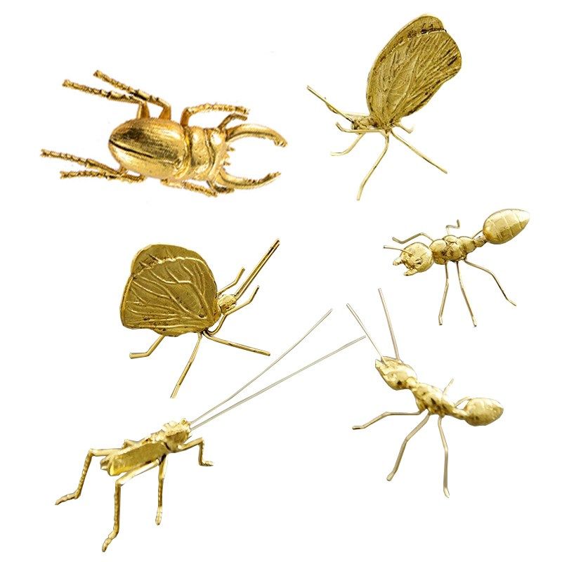 金色金属蚂蚁蝴蝶甲虫蚱蜢昆虫摆件创意现代样板间桌面小动物装饰