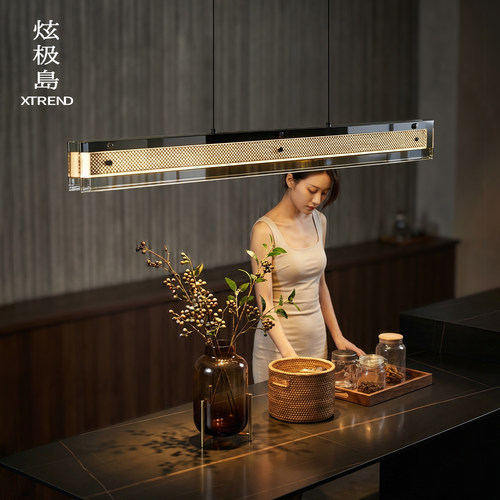 意式极简一字玻璃升降餐厅吊灯