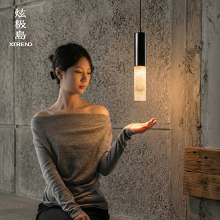 轻奢高级感可升降玄关过道床头吊线灯 进口西班牙云石床头吊灯意式