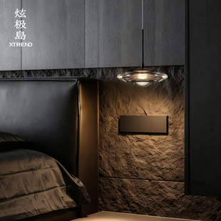 飞碟床头吊灯意式 悬浮升降卧室床头吊线灯 极简高级感轻奢创意个性