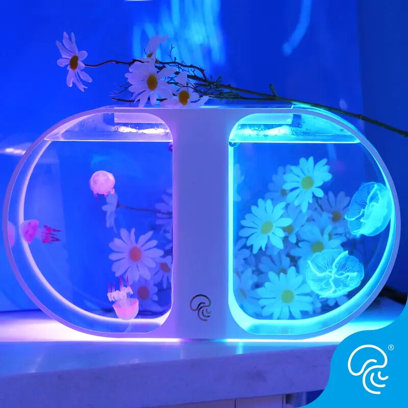 双圈专业水母缸桌面鱼缸小丑鱼水族箱活体海月赤月新颖创意鱼缸