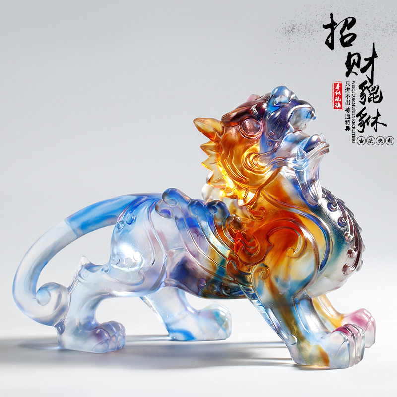 琉璃飞天貔貅摆件招财镇宅一对公母开业礼品客厅神兽中式家居饰品