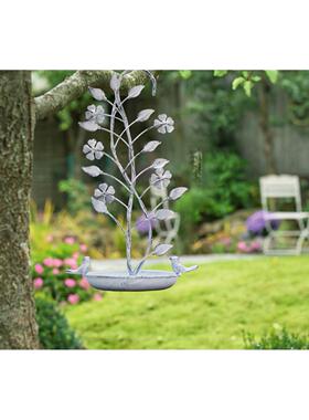 铁艺白色复古做旧小鸟 喂鸟器喂水器 铁质挂件摆件 花园装饰