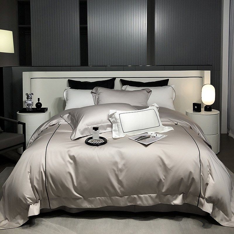 120支双面天丝简约纯色四件套夏季冰丝被套裸睡丝滑床单床上用品