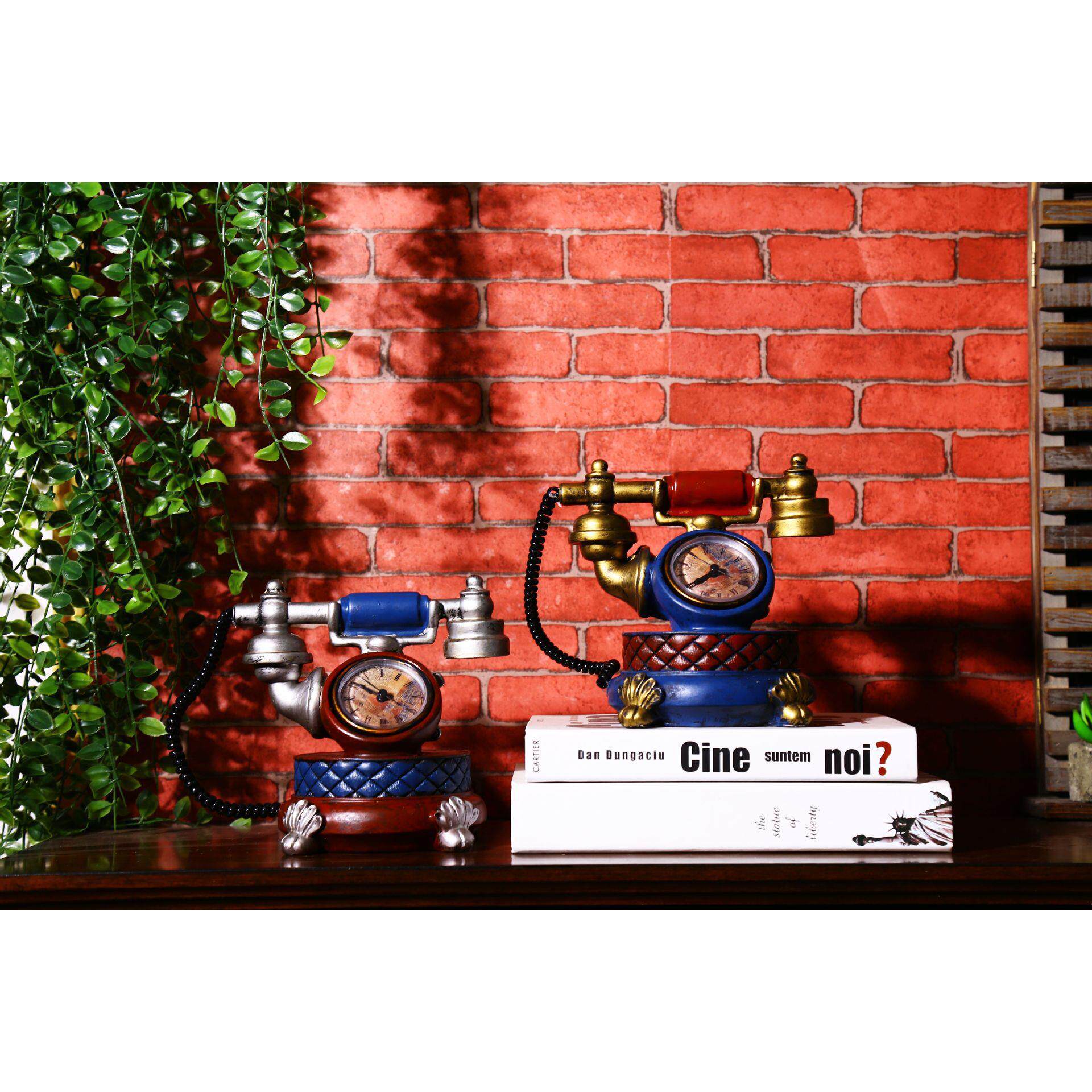 美式复古创意电话机摆件树脂家居橱窗客厅桌面装饰工艺品摆件