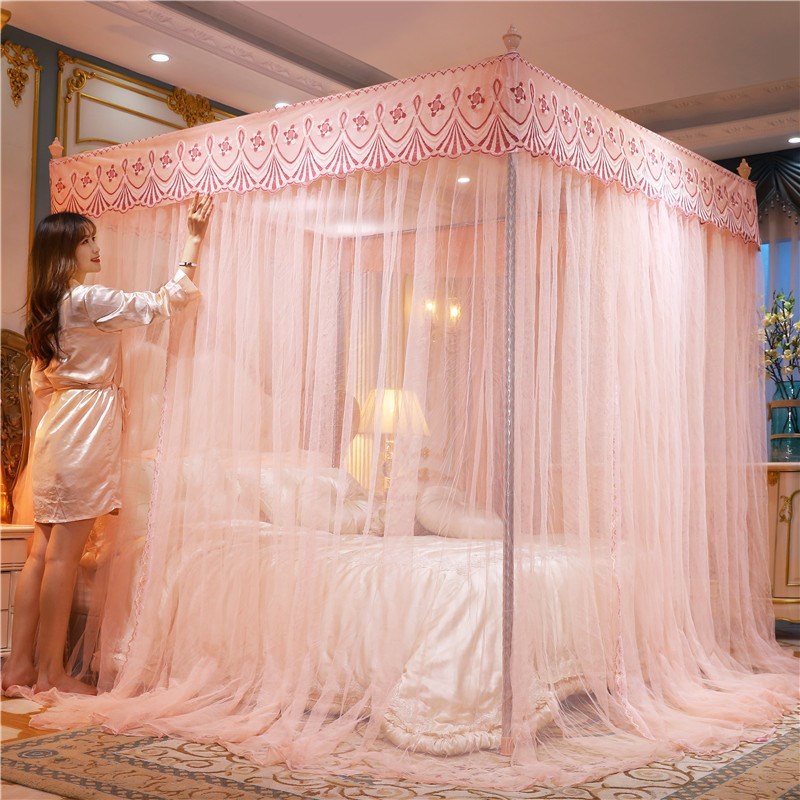 落地蚊帐不锈钢落地加粗宫廷方顶三开门蚊帐加粗加厚加高蚊帐