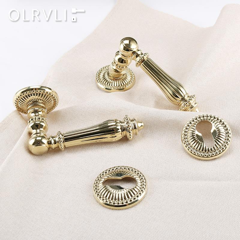 意大利olrvli黄铜欧式复古磁吸门锁法式轻奢意式金色静音双开门锁