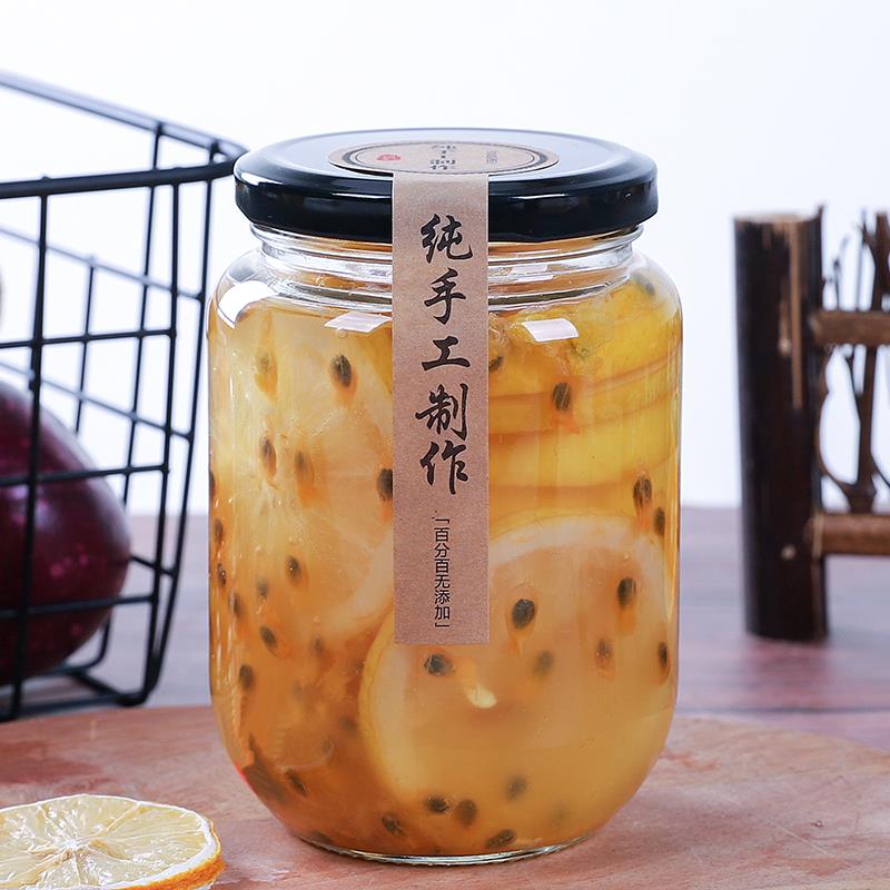 圆形玻璃瓶子黄桃罐头瓶耐高温蒸煮包装蜂蜜辣椒酱菜带盖子密封空