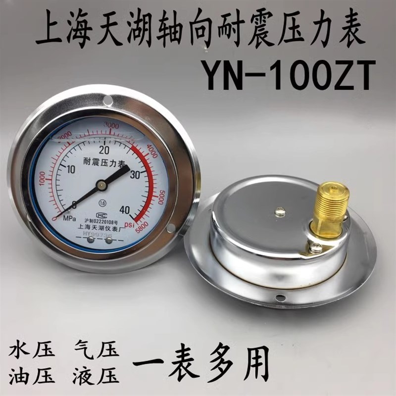 上海天湖YN-100ZT耐震轴向带边压力表0-1 25MPA液压油压抗震表