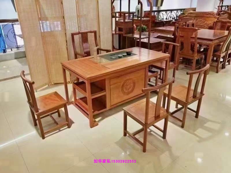红木茶桌茶台进口菠萝格功夫茶仿古1.5米格木茶台桌带6件套茶具