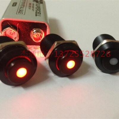 12mm金属按钮按键开关 高头自锁带LED灯镀黑外壳中间带亮点红色