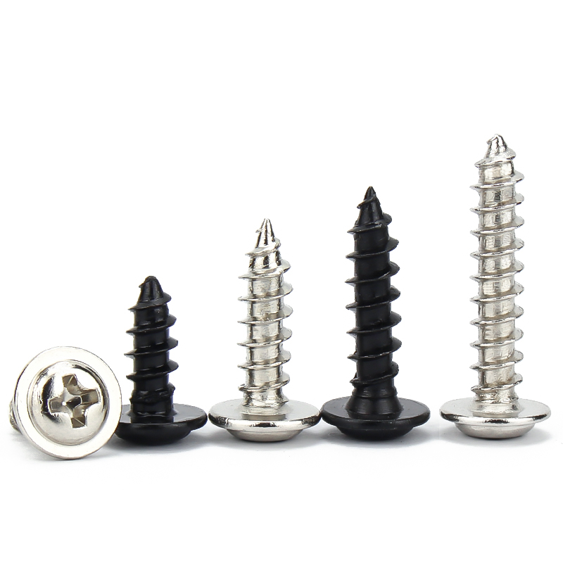 M1.7M2M2.3M2.6M3M4 PWA黑色十字带垫自攻螺钉镀镍带介螺丝*4x5x6