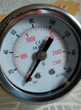 不锈钢外壳铜接头压力表yn-40-z 2300psi/160bar cl1.6 0-16MPA
