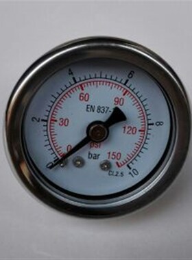 轴向无边不锈钢压力表 y-40z-bf 0-150psi 10bar cL.2.5 en837-1
