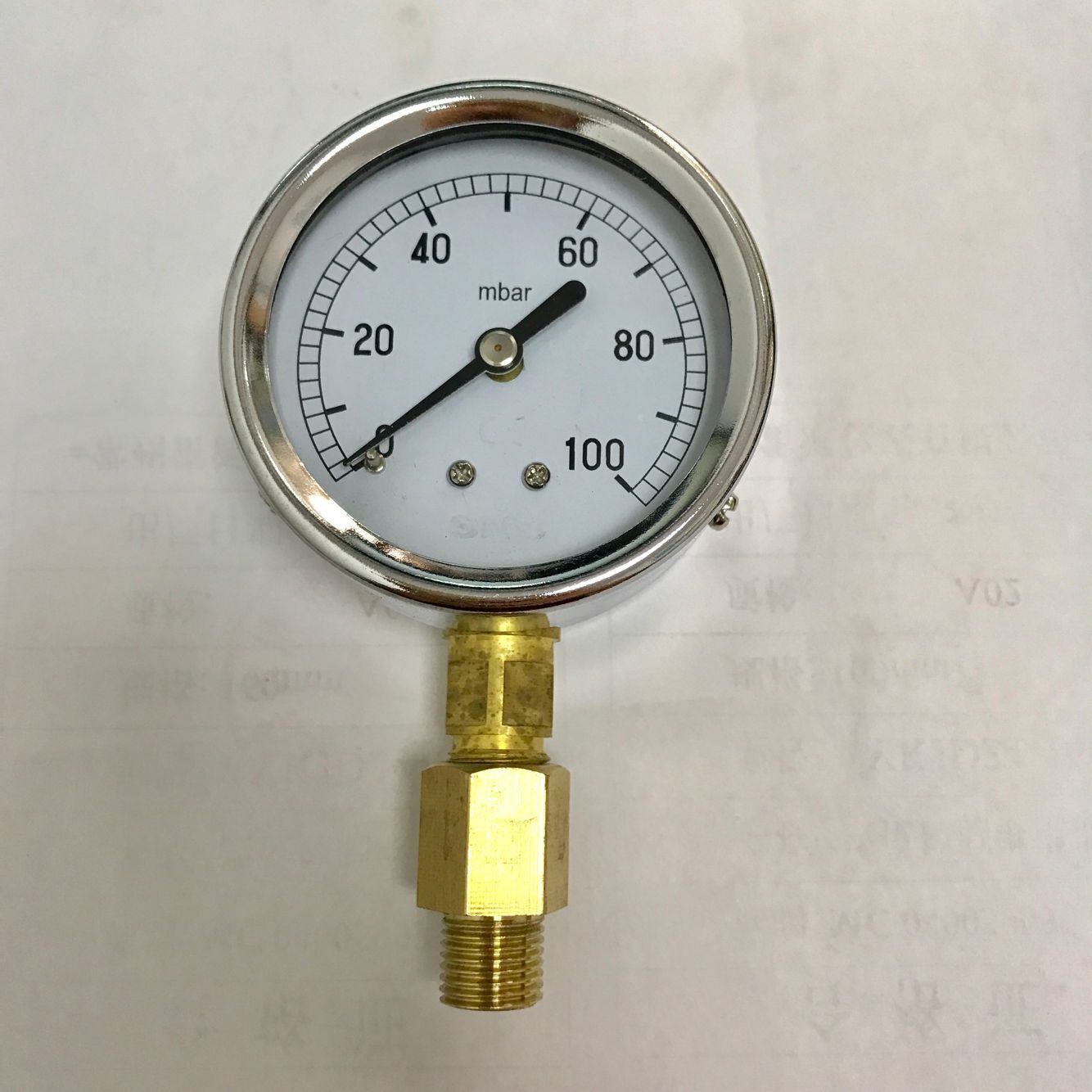 压力表 压力0-100mbar 直径64mm 加加长接头螺纹G1/4 YE-60 膜盒