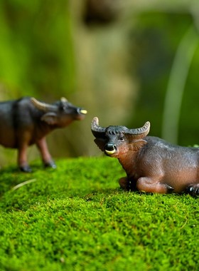 创意仿真小水牛摆件桌面客厅树脂动物装饰微景观小牛盆景假山造景