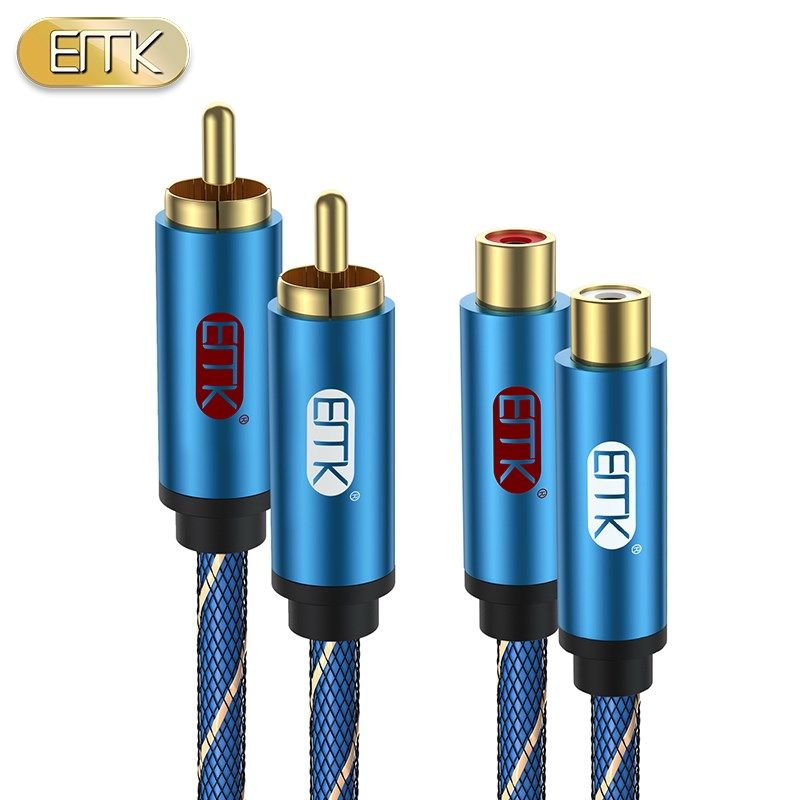 EMK 发烧双莲花音频线四头RCA公对母2对2功放音响对接延长信号线