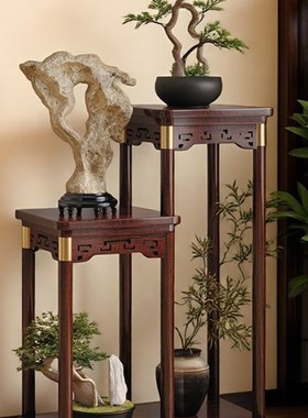 花架客厅落地式复古中式花架实木多层室内客厅绿色植物花盆架储藏