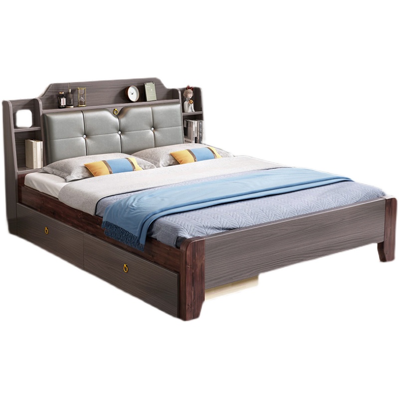 实木床卧室家用北欧双人床单人床出租房1.8米2米加厚加固主卧双人