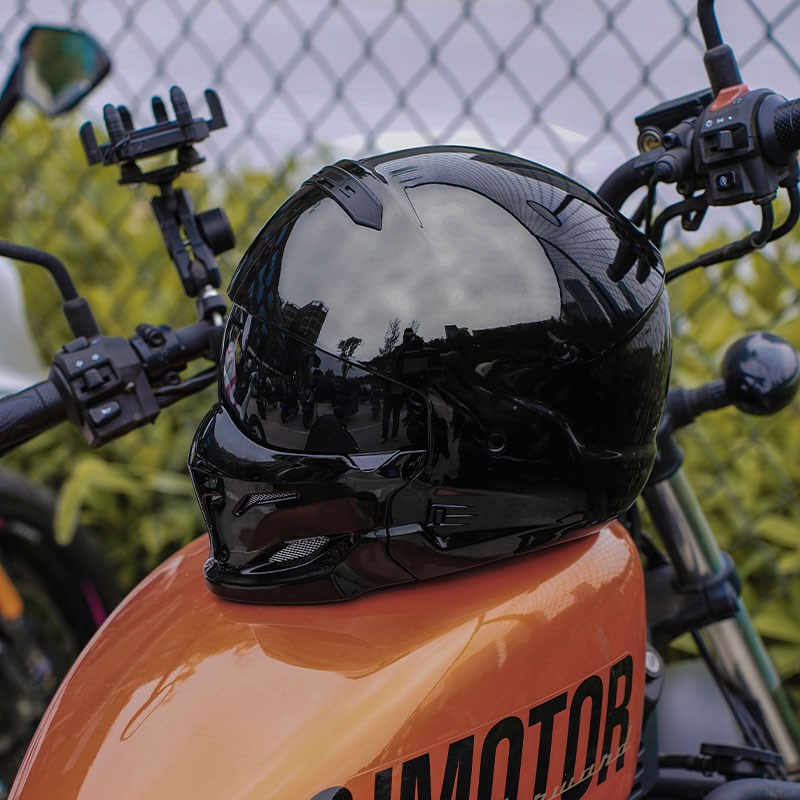 LS复古巡航机车全盔摩托车蝎子头盔男女黑武士保暖哈雷四季冬季