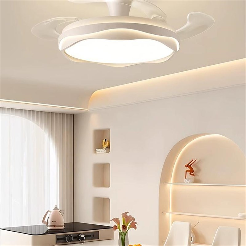 餐厅风扇灯吊扇灯现代简约奶油风主卧室客厅电扇灯2024新款灯具