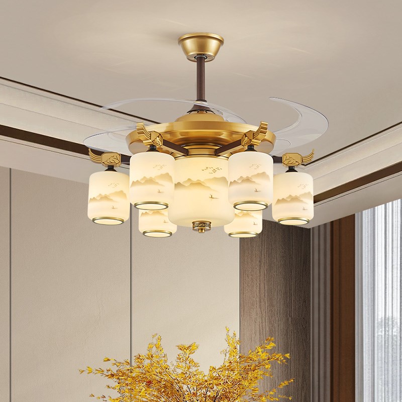 新中式吊灯客厅风扇灯吸顶餐厅吊扇灯隐形一体中山灯具2024年新款