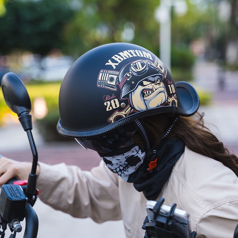 摩托车头盔复古巡航机车半盔男女春秋踏板骑行电动车冬季安全瓢盔
