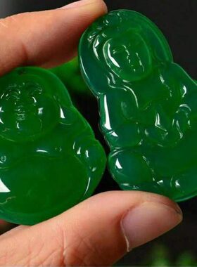 冰透阳绿色玉佛玉观音男女情侣款玉髓吊坠时尚礼物