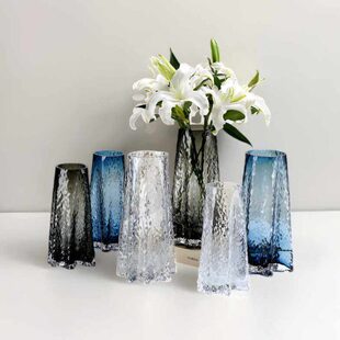 欧客厅大口径水培植物水晶玻璃花瓶轻奢高级感直筒高30cm冰川加厚