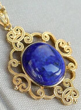 S925纯银镶嵌青金石蛋面天然和田玉宫廷风轻奢如意女古风项链套链