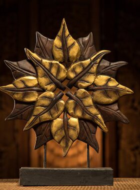 异丽 摆件家居饰品创意客厅房间桌面菩提叶实木手工艺装饰品摆设