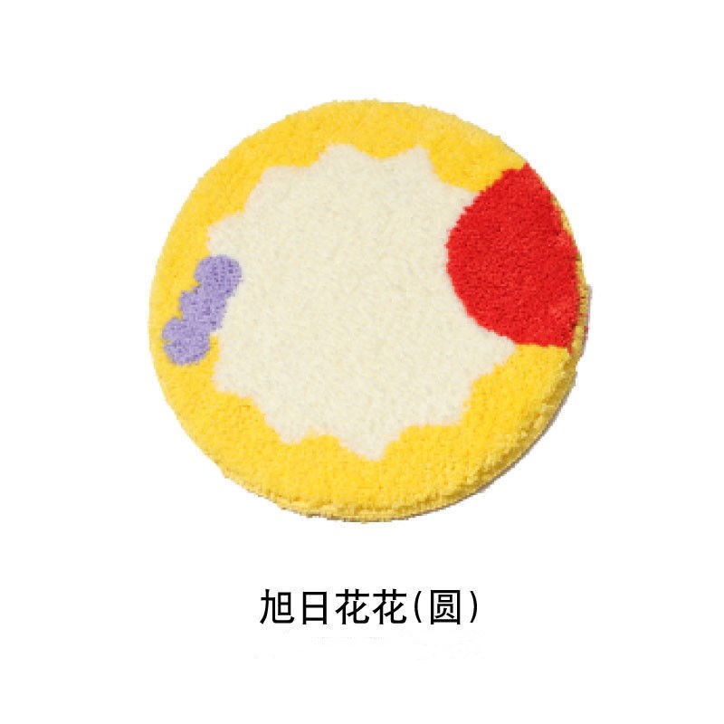 簇绒代发卡通创i意花朵圆形植绒地毯加厚坐垫衣帽间耐脏好打理地