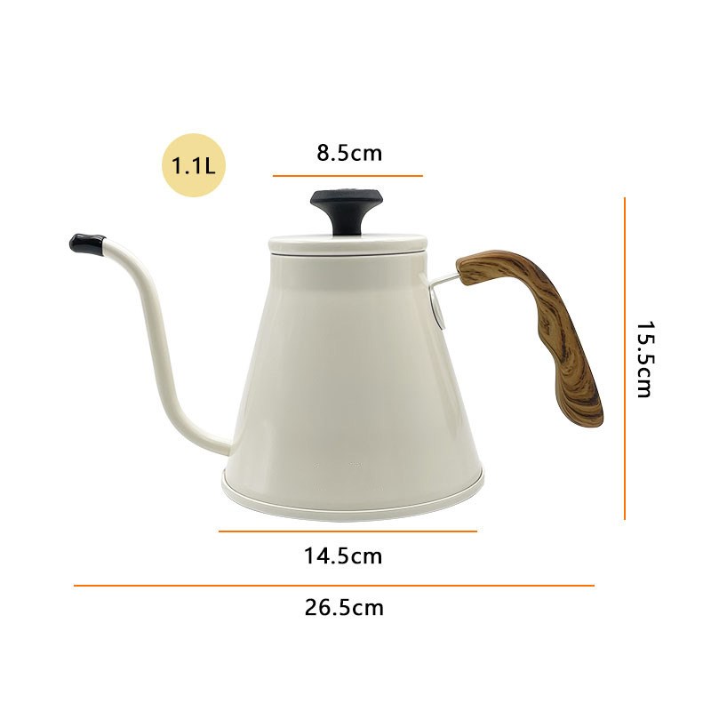 1.1L手c冲咖啡壶细长嘴壶欧式带盖温控304不锈钢木柄明火滴漏细口