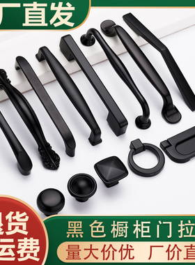 厂价家具橱柜抽屉拉手美式黑色衣柜门把手现代简约欧柜子双孔拉手