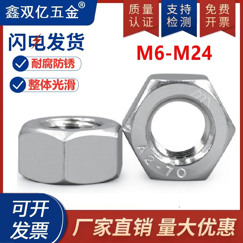 304不锈钢细牙螺母8mm细牙螺帽M10M12*1M14M16M18M20M22M24*1.5