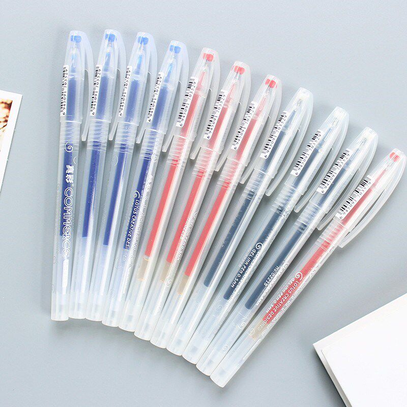 真彩中性笔透明雾杆签字笔0221B针管笔头0.5黑蓝红色商务学生水笔