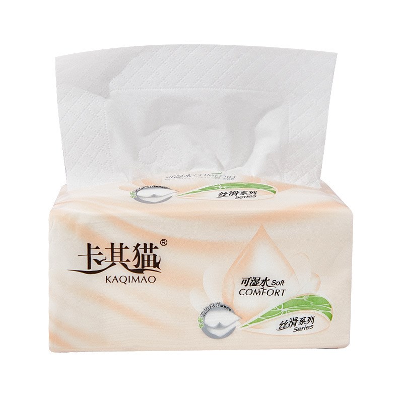 卡其猫抽纸纸巾10包装丝滑加厚可湿水大包装400张家用家庭装面巾