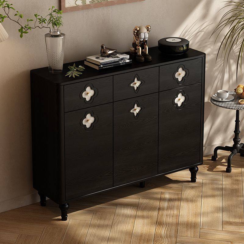 实木鞋柜家用门口复古轻奢高级感黑色玄关柜一体2025新款收纳鞋柜