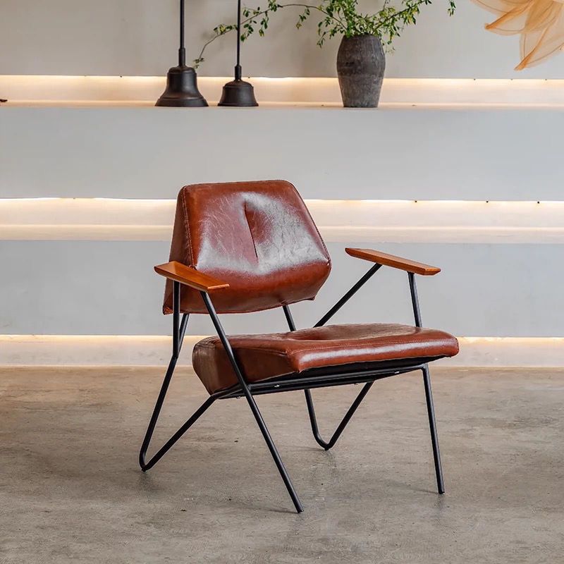 咖啡厅桌椅组合复古简约休闲中古奶茶店酒吧铁艺单人沙发商用椅子