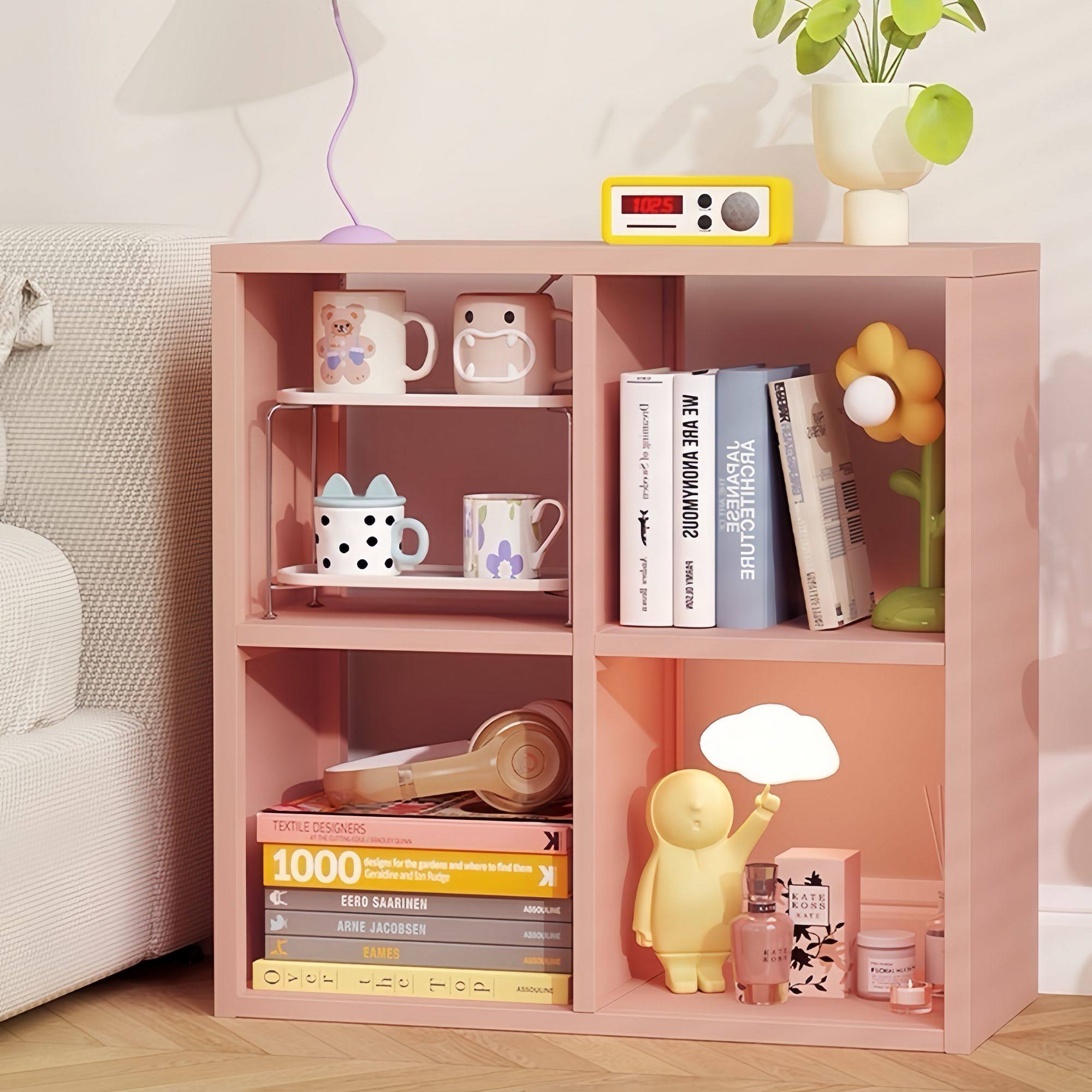 马卡龙粉 大空间 可拆卸 落地书柜 角落多功能格子收纳柜