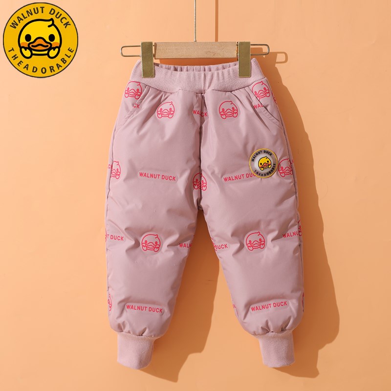 小黄鸭童装儿童羽绒服男童冬装加绒棉裤女童秋冬季滑雪裤保暖裤子