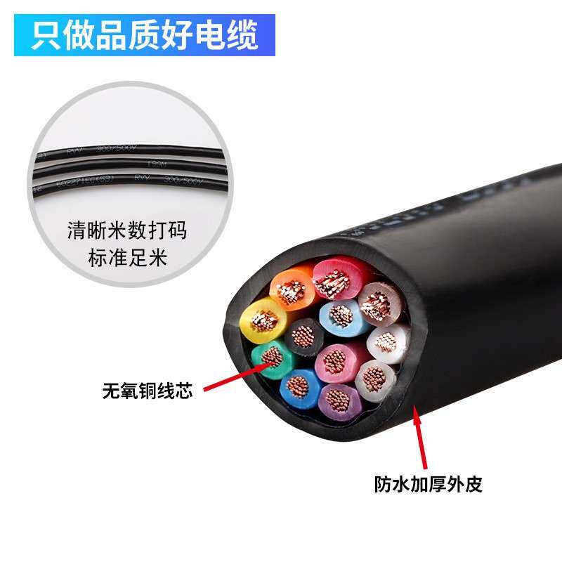 国标电缆线护套线铜芯ZCRVV2/3/4/5芯1.5/2.5户外防水电源线1.0