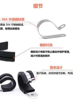跨境116pcs盒装304不锈钢胶条卡箍R型连胶条软管夹6-32mm组合套装