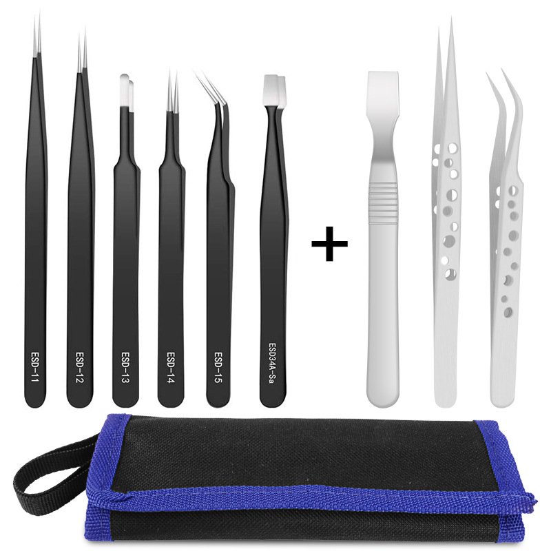 Handskit镊子 9孔不锈钢防静电精密镊子 电子手机修理工具手工具