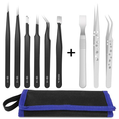 Handskit镊子 9孔不锈钢防静电精密镊子 电子手机修理工具手工具