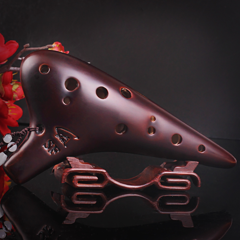 风雅陶笛   熏烧十二孔高音F陶笛 演奏级1X2孔SF陶笛