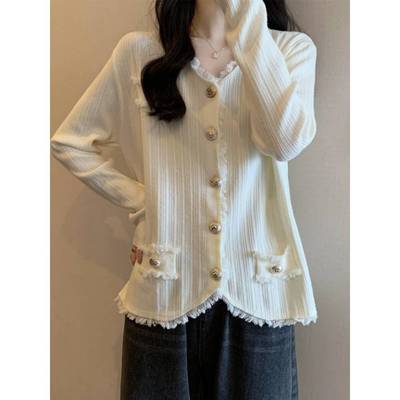 6600LYT法胖式大别致v领小2香风针织开衫女025秋冬码mm独特毛衣外